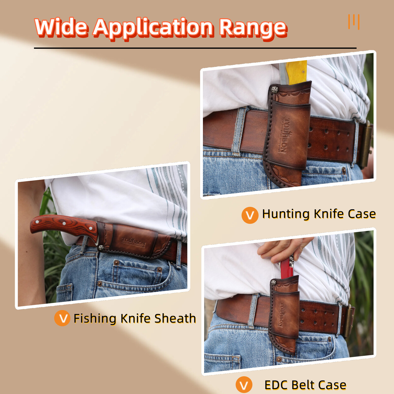 Leather Knife Sheath Fixed Blade Case Belt Pouch Fit 4″ TRAPPER Knives