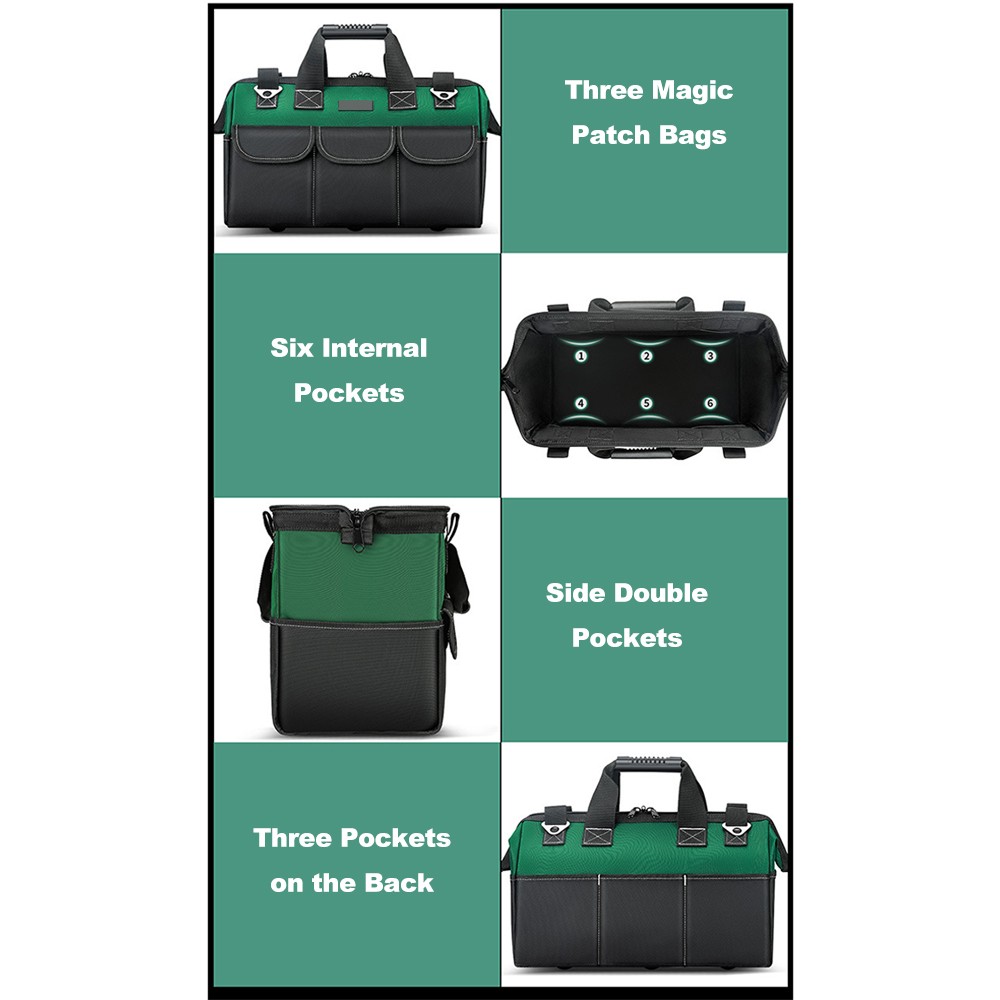 16-inch Tool Bag Heavy Duty Tool Bags 600D Oxford Cloth Wide Mouth Electrician