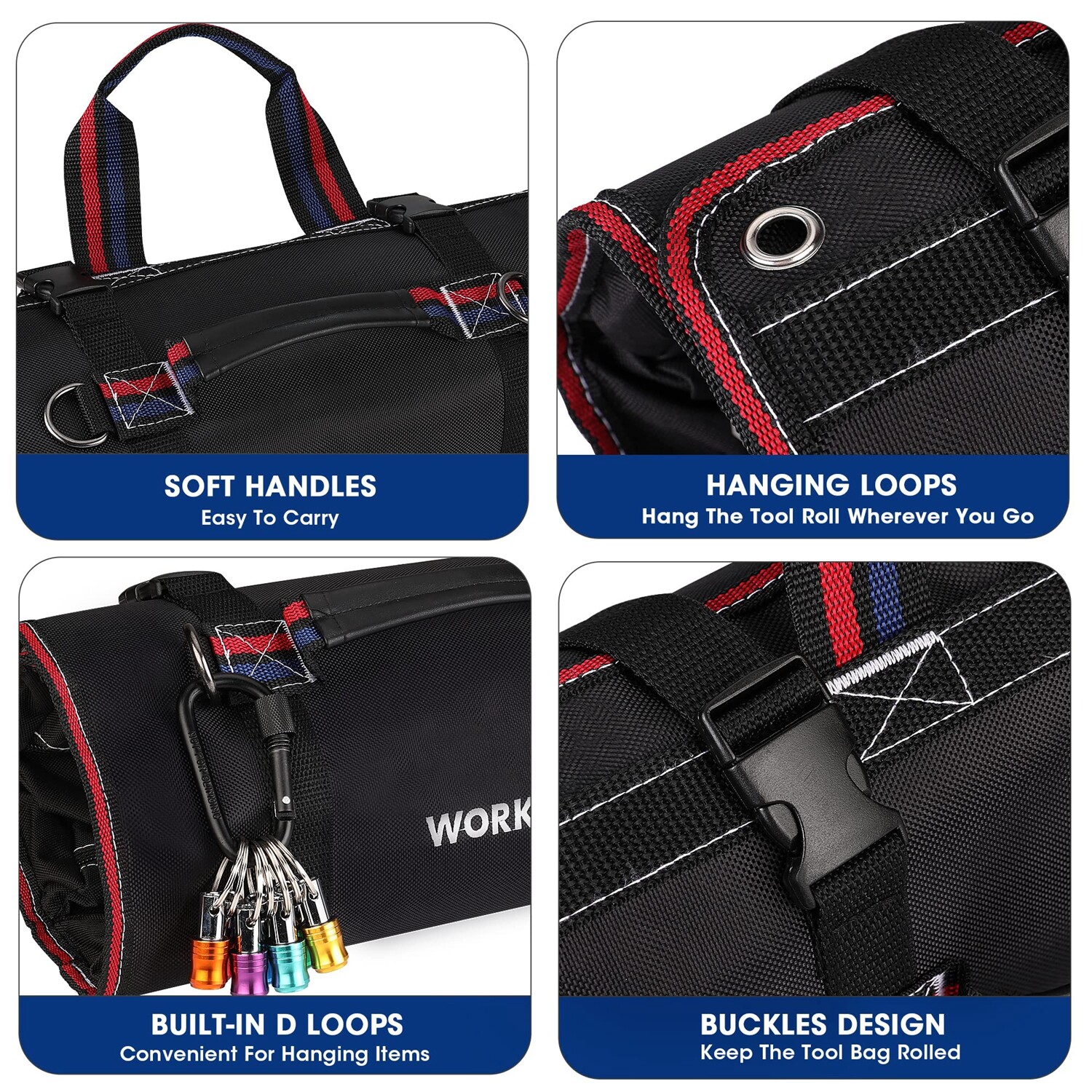 WORKPRO Heavy Duty Roll Up Tool Bag Tool Pouches Tool Bag Organizer W/ 6 Pockets