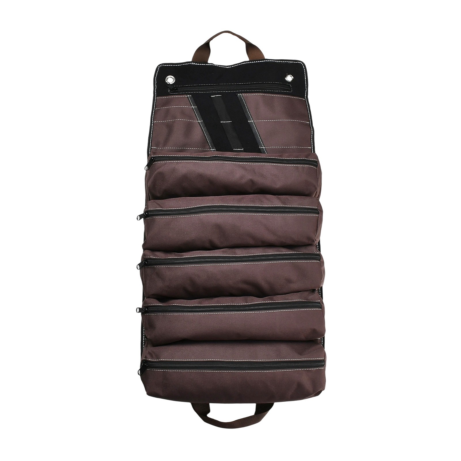 Heavy-Duty Waxed Canvas Tool Organizer Bag 15-Pockets Tool Up Roll Bags Brown