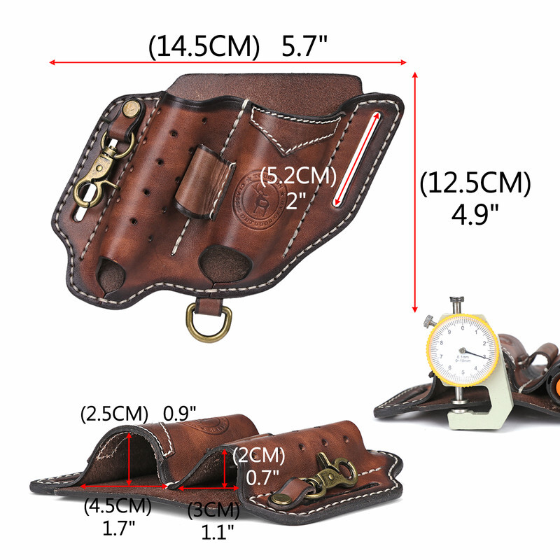 TOURBON Leather 4-in-1 Tool Belt Holster EDC Multitool Flashlight Sheath Utility
