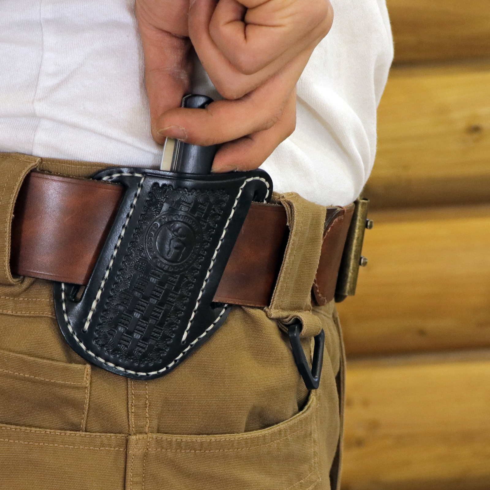 TOURBON Genuine Leather Knife Sheath EDC Folding Pocket Blade Belt Holster Case
