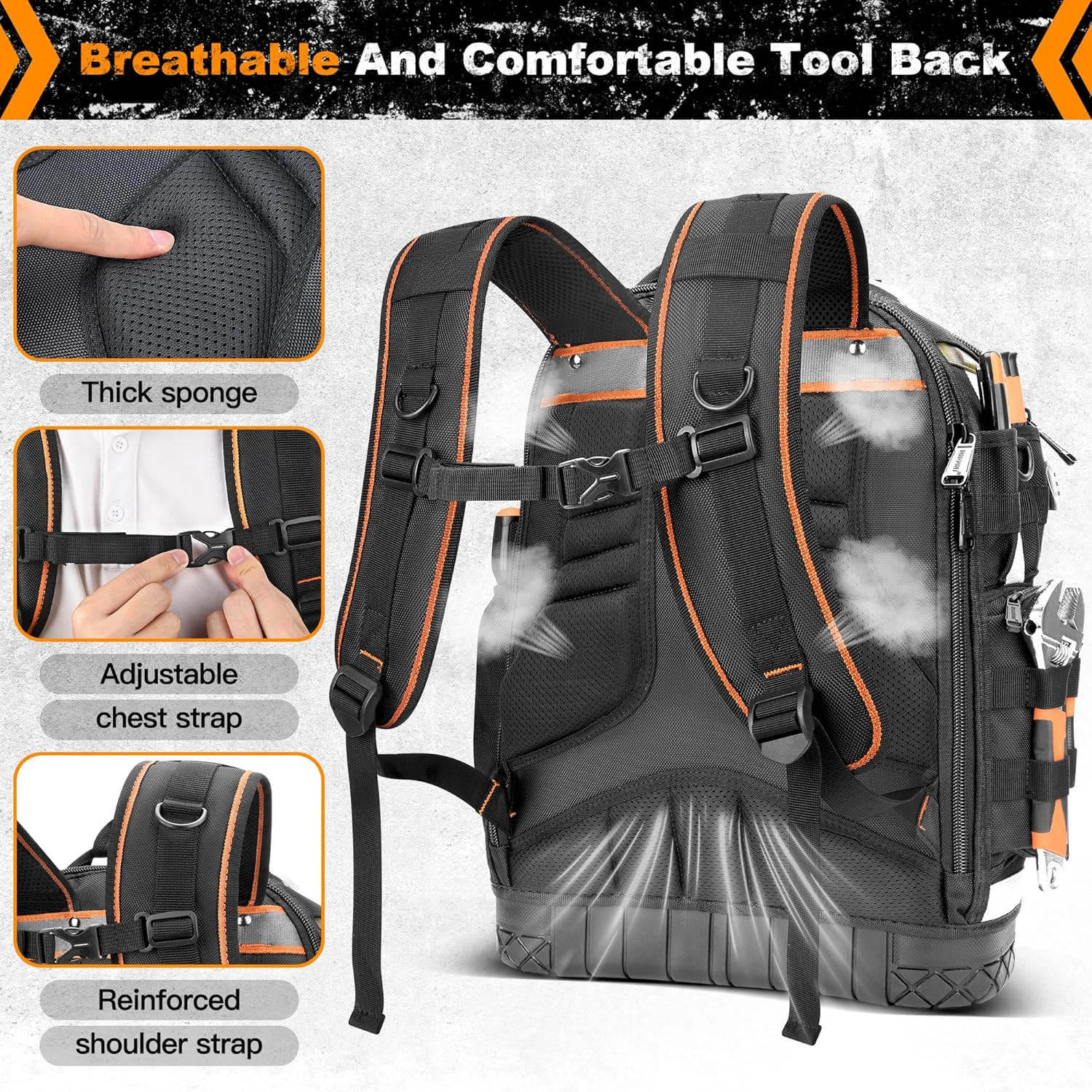 Tool Backpack Bag, HVAC Heavy Duty Construction Tools Backpack for Men, 1680D Pr
