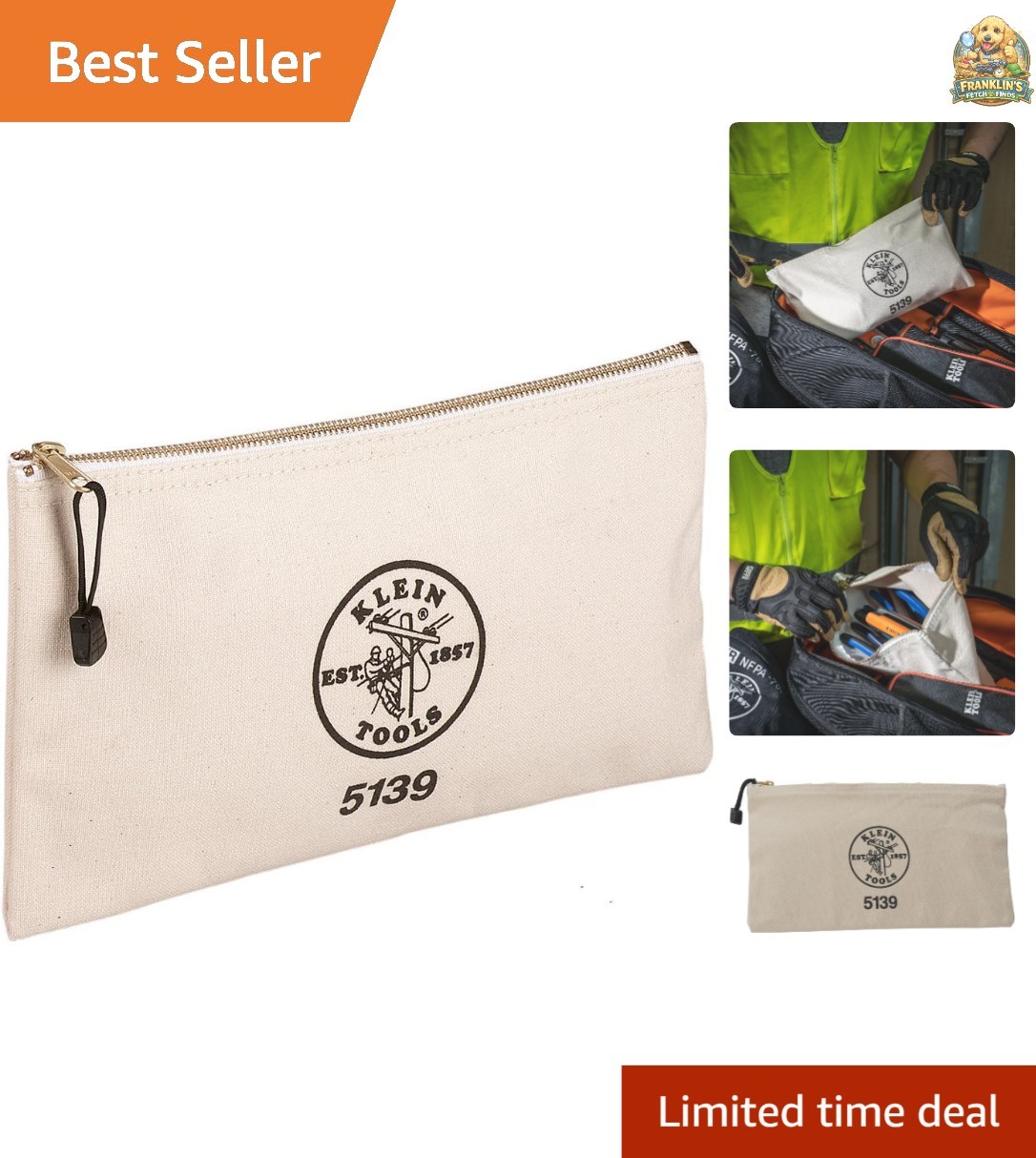 Zipper Bag, Canvas Tool Pouch with Heavy Duty Brass Zipper Close