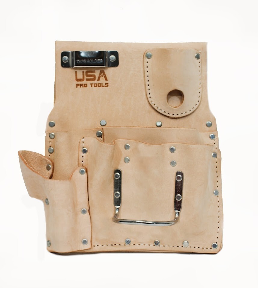 USA PRO TOOLS 8 Pocket Flat-Type Standard Drywall Tool Pouch Heavy Duty Leather.