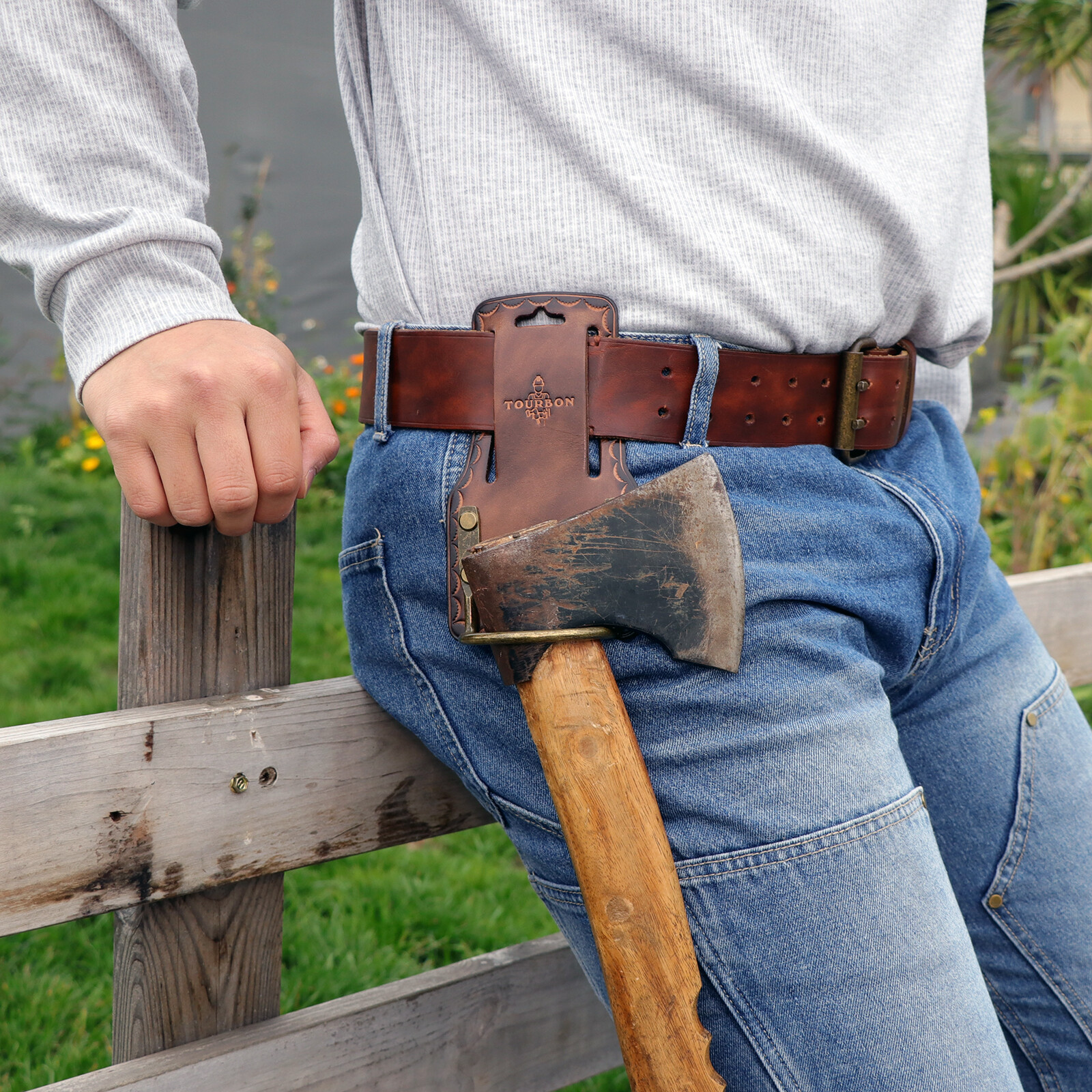 TOURBON Leather Hammer Drill Holder Axe Workers Holster 3″ Belt Loop Heavy Duty