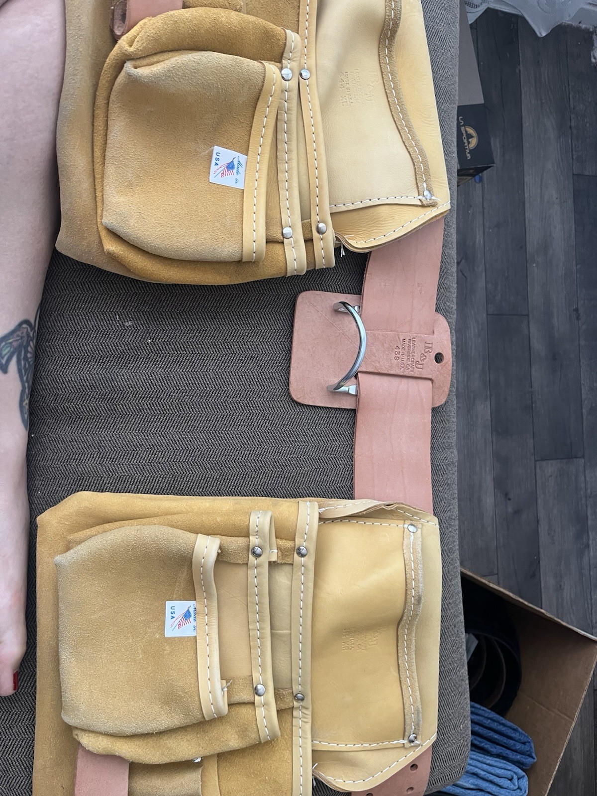R&J Leathercraft 644 Leather Framer Tool Belt w/ Pouches, Hammer Holder Tan