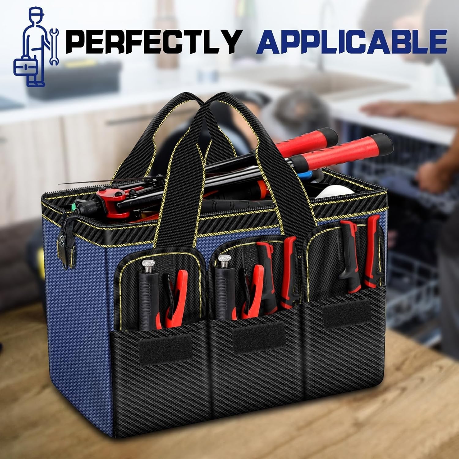 Tool Bag 2-Pack Set | 14″ & 16″ Portable Tool Bag | Wide Mouth Tool Bags for …