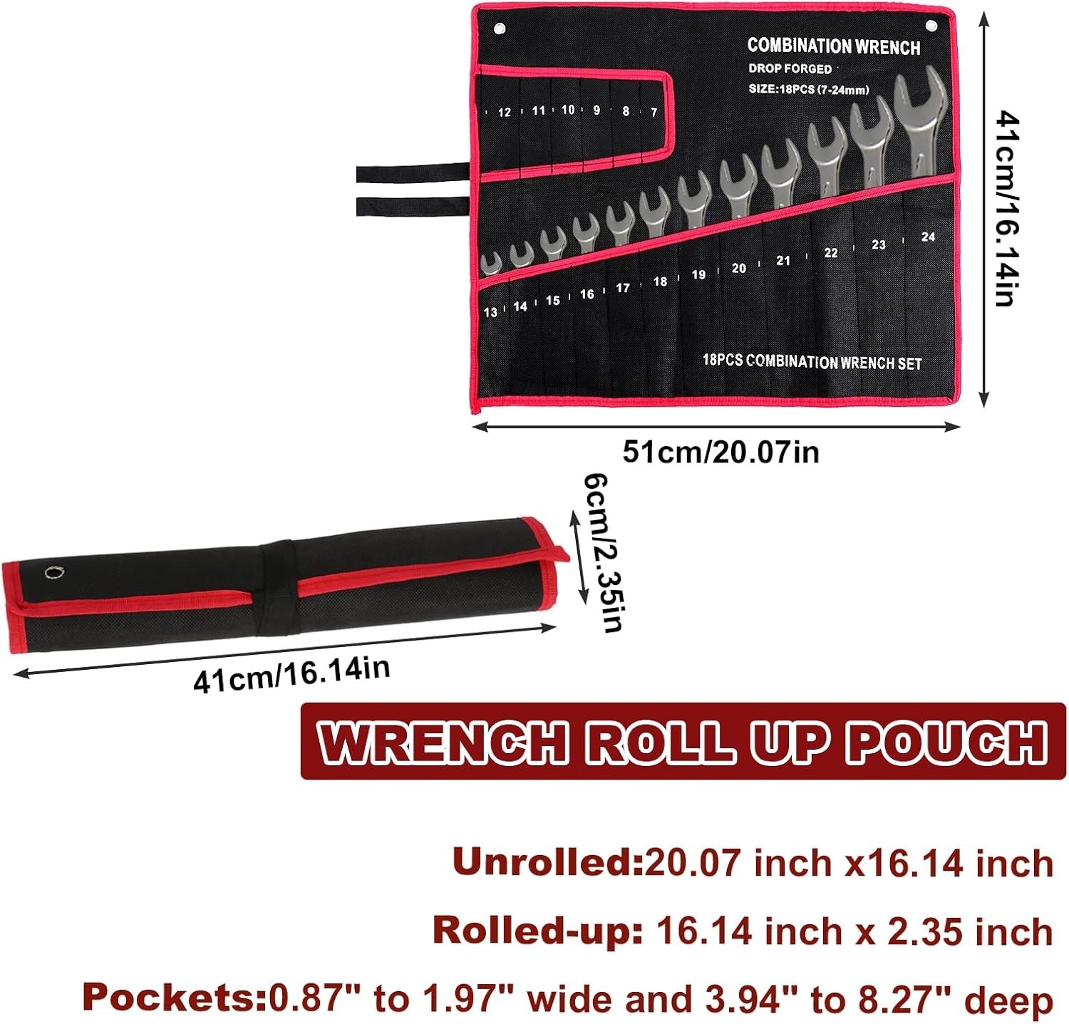 Wrench Roll Up Pouch Wrench Organizer Bag Wrench Tool Holder 18 Pockets