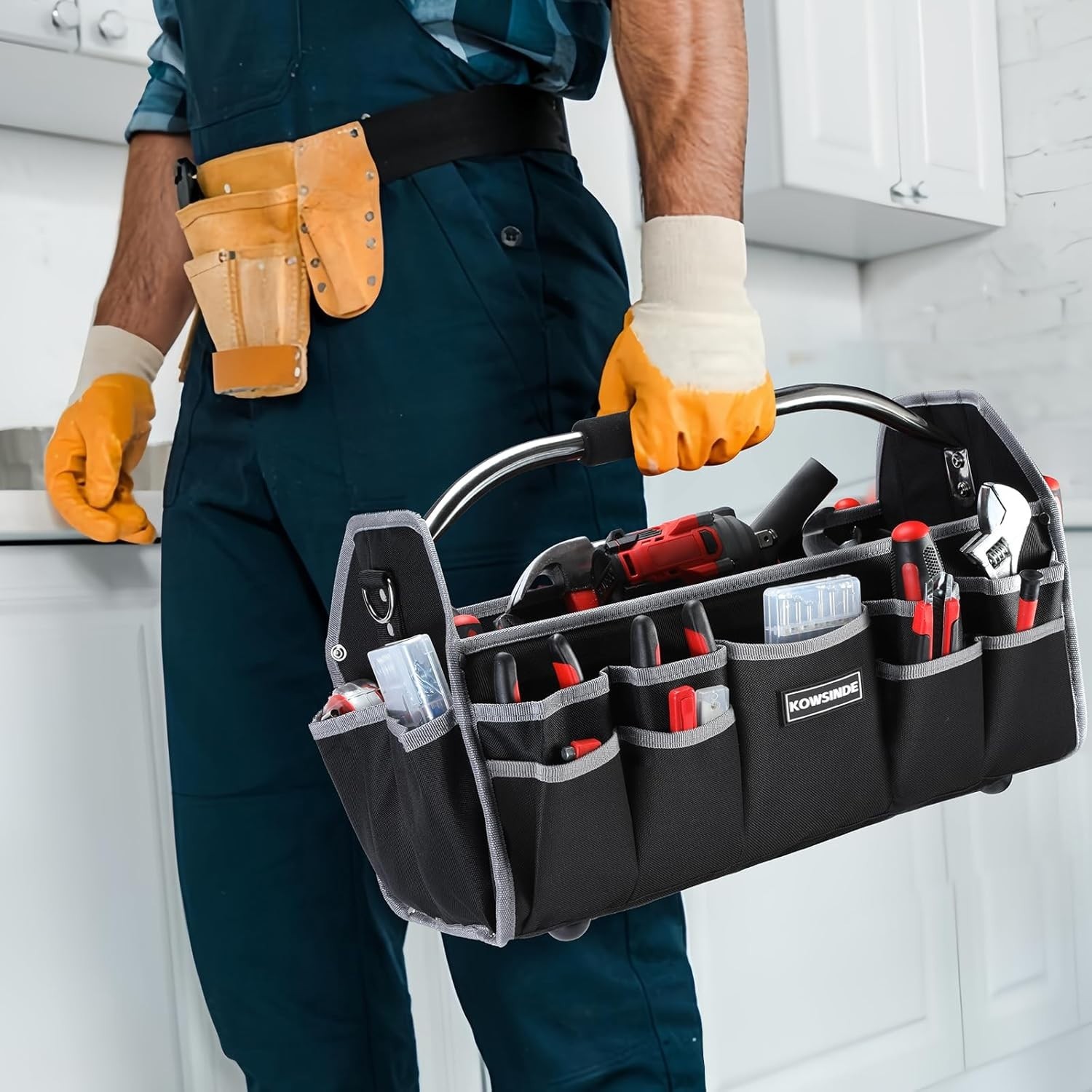18 Inch Tool Bag, Electrician Tool Bag, Open Top Tool Bags, 26 Pockets Can Ho…