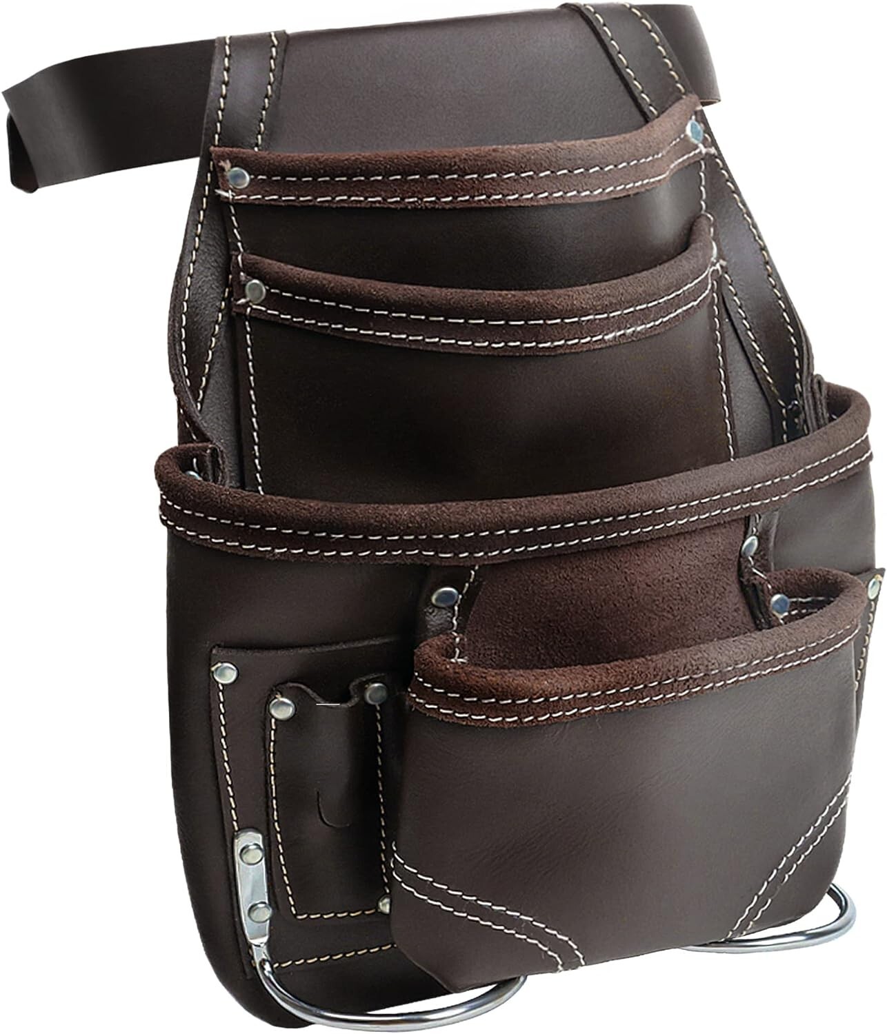 Tool PouchLeather Bag with 2″ Work Belt 10 Pockets 2 Hammer Holder for Handyman