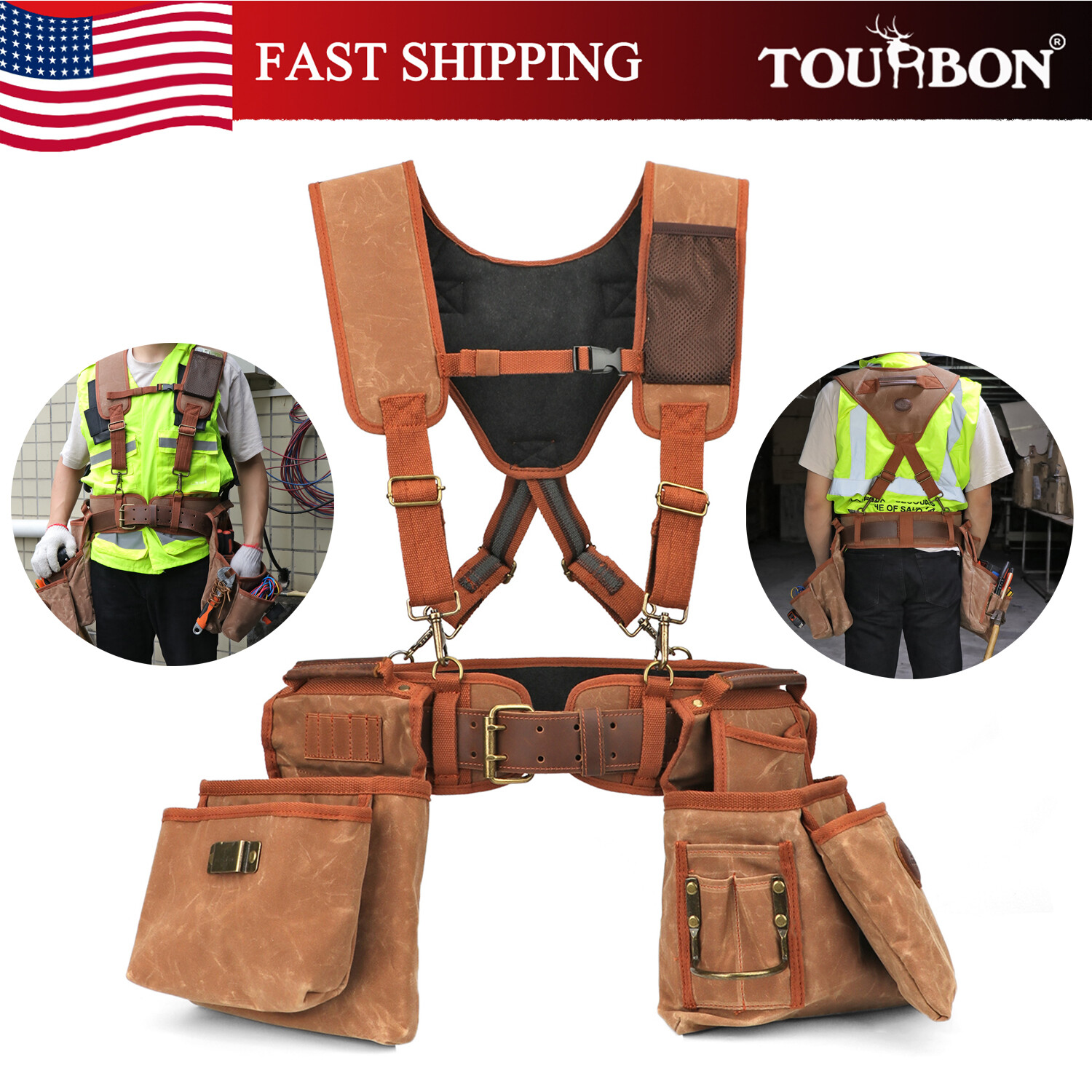 TOURBON Workshop Electrician Carpenter Heavy Duty Tool Carry Wearable Detachable