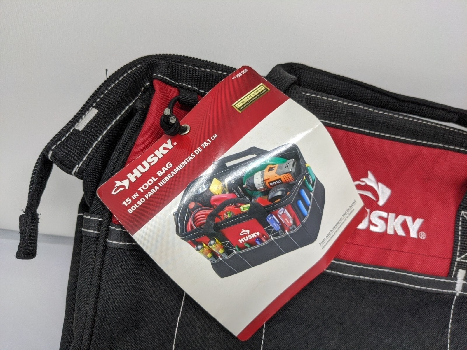 NWT Husky 15 in Tool Bag 15 Inch Heavy Duty Water Resistant Bag, Red and Black