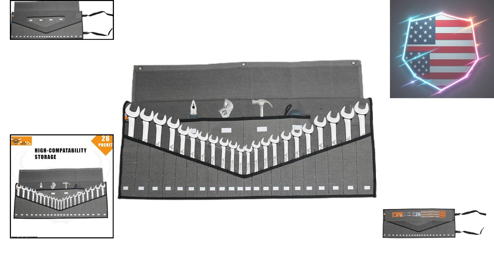 Heavy-Duty 26-Pocket Wrench Tool Roll Organizer, Cotton Duck Canvas Roll-Up T…