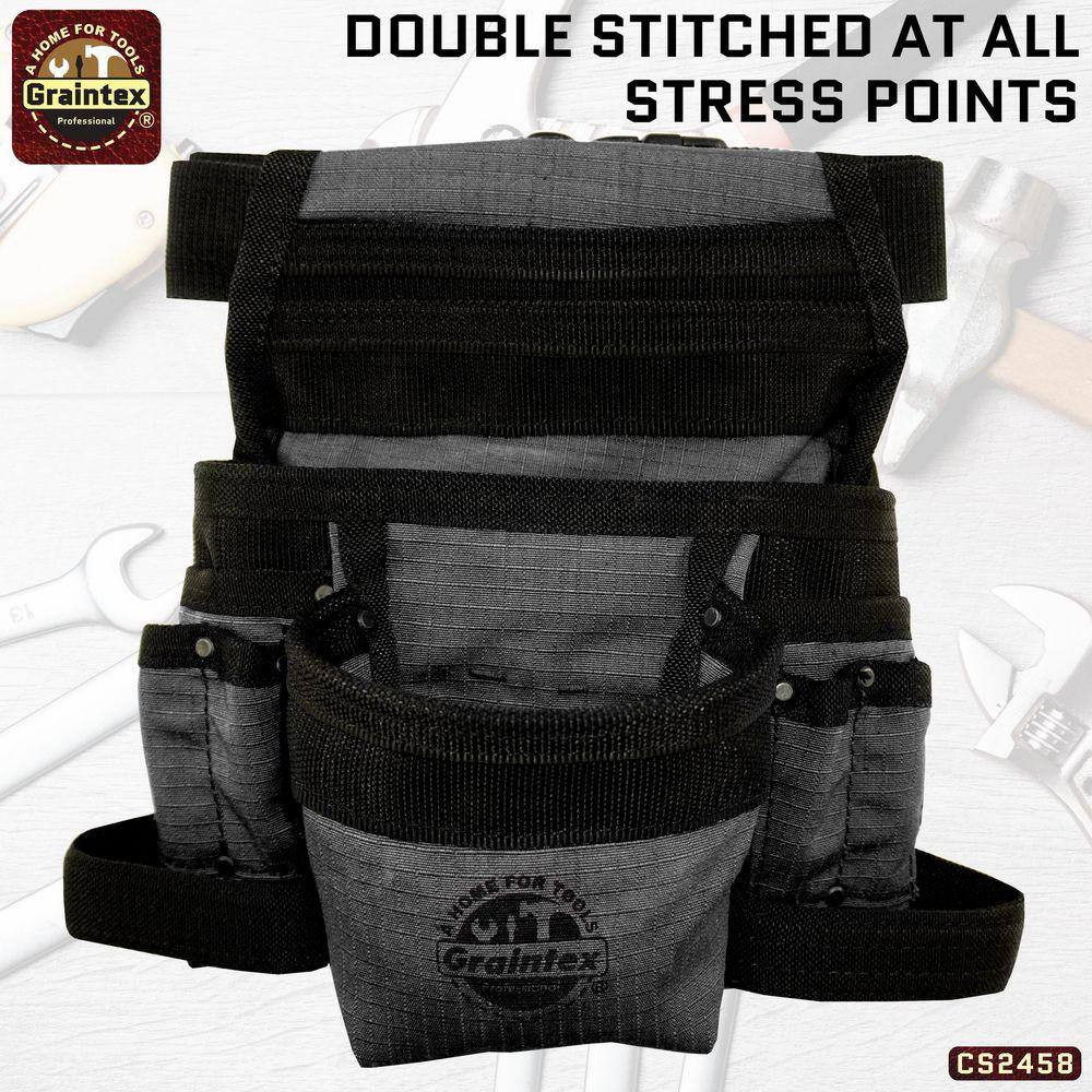 10-Pocket Black Canvas Finisher Tool Pouch with Belt