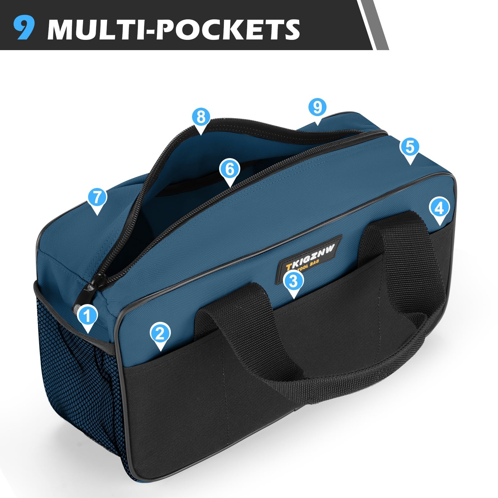 Tool Bag 14-Inch, 9 Pockets Waterproof Portable Toolbag, Small Wide Mouth Tot…