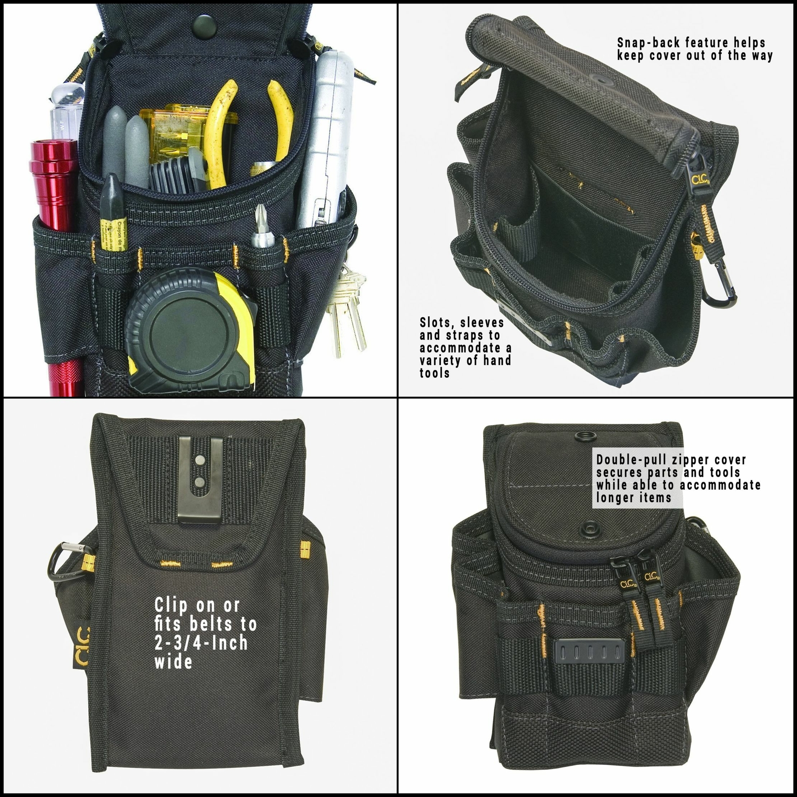 CLC 1523 Custom Leathercraft 7 Pocket ZipTop Small Utility Pouch Polyester Black