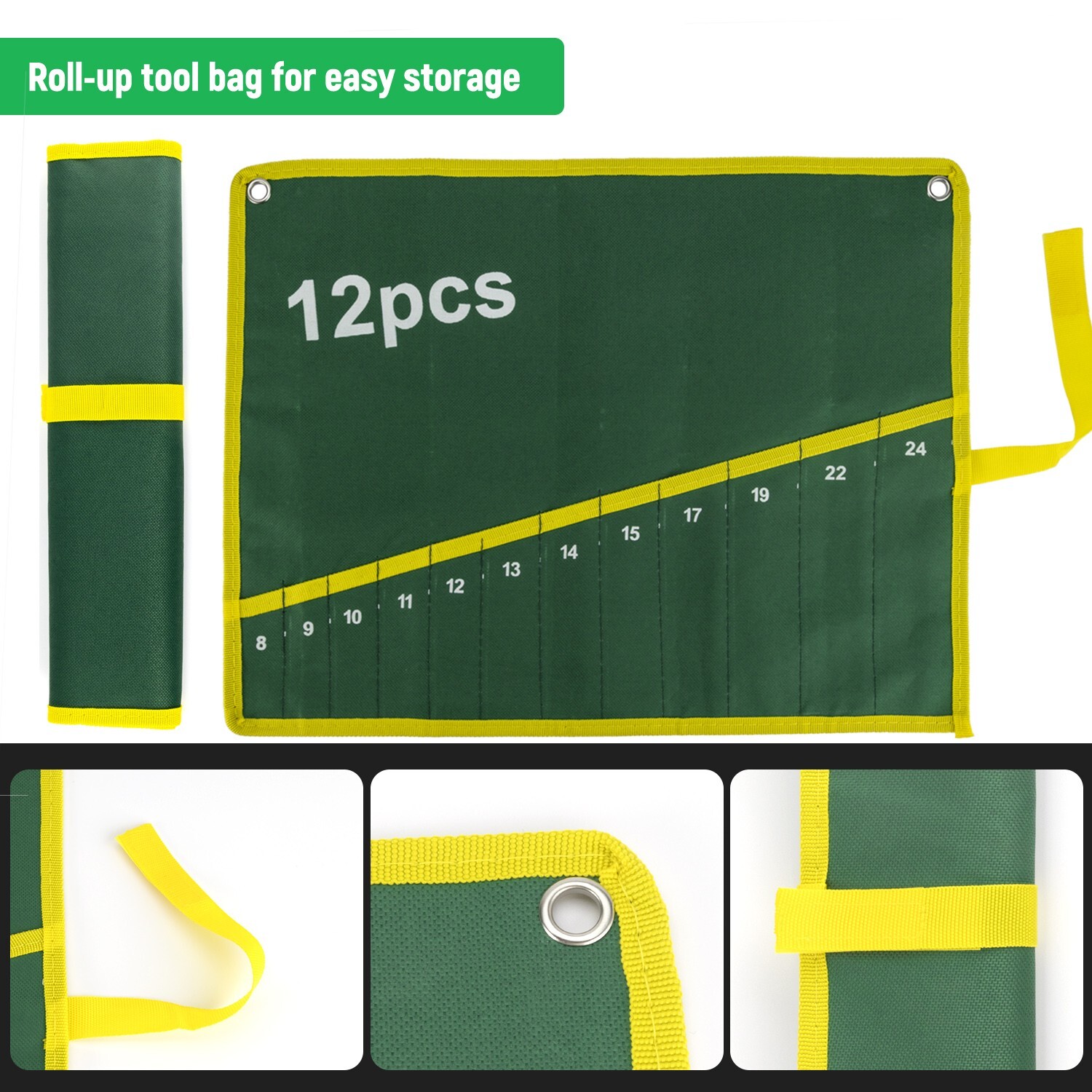 2PCS Tool Pouch, Roll-Up Storage Bag for Hand Tools & Wrenches,Metric,12 Pockets
