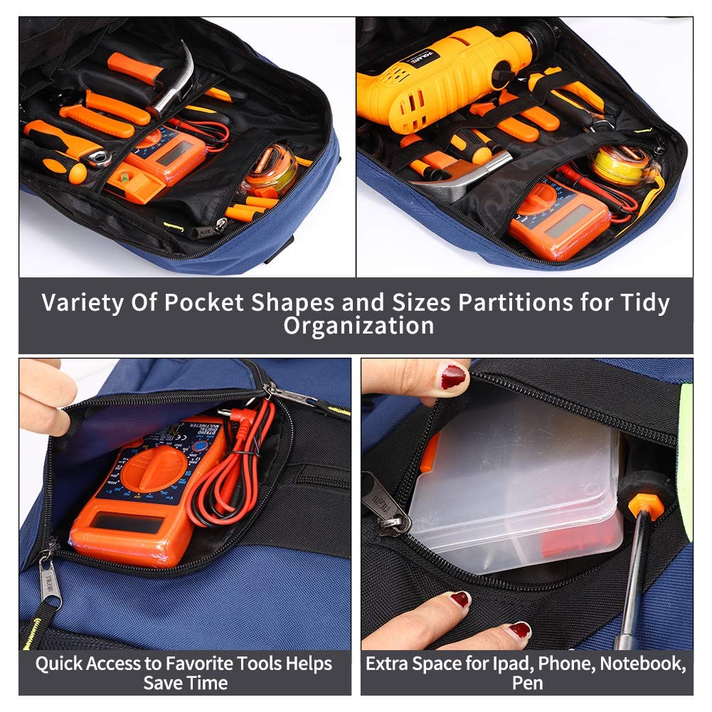 Heavy Duty Tool Backpack, 1680D Oxford Cloth, Electrician’s Bag With Durable …
