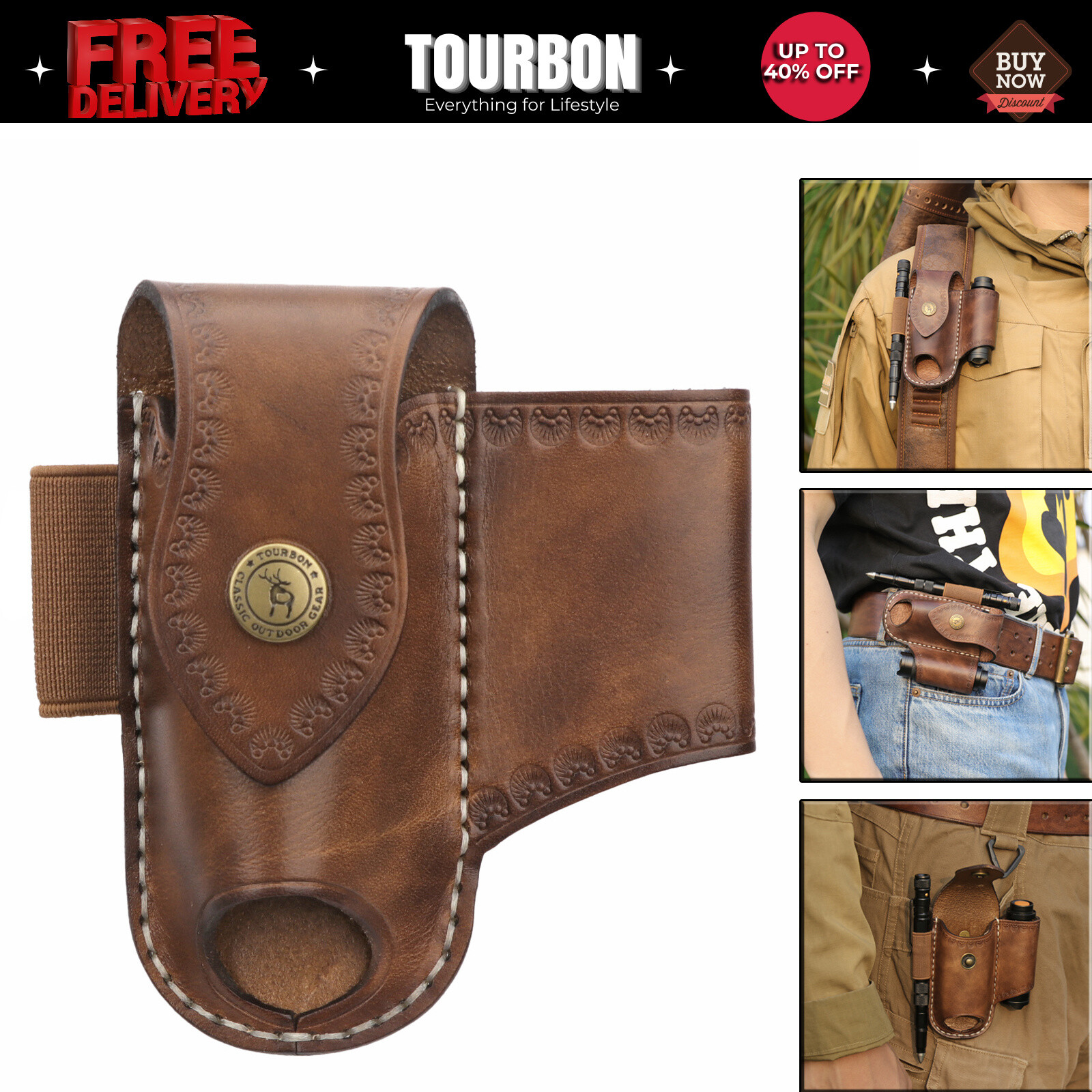 TOURBON Leather Knife Sheath EDC Pliers Belt Pouch Multitool Pocket Holster USA