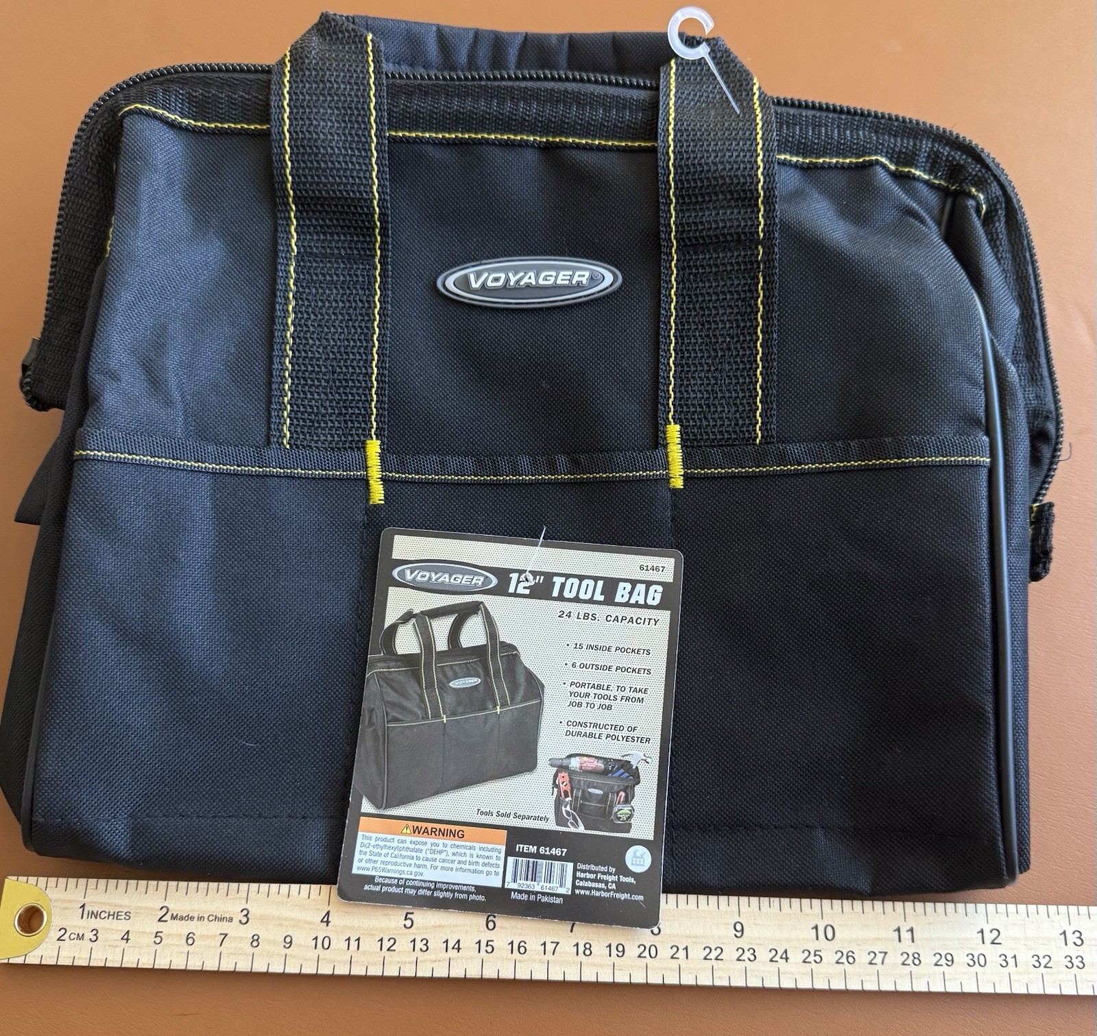 VOYAGER 12 in. Heavy Duty Tool Bag 21 Pockets 24 Lb Capacity Black #61467 NWT