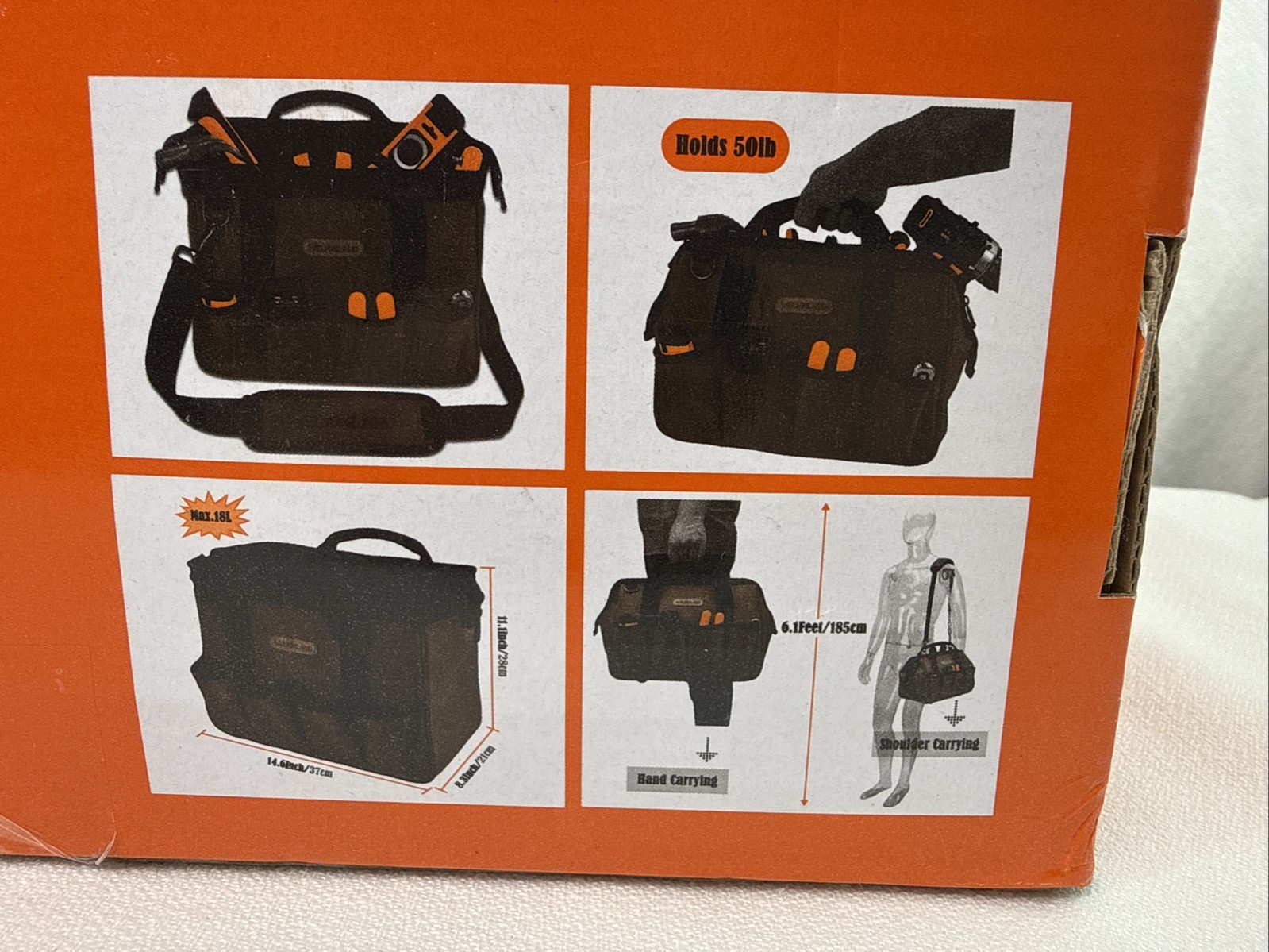 WELKINLAND 17-Pockets Brown 14” Tool Bag, With Shoulder Straps, New In Box