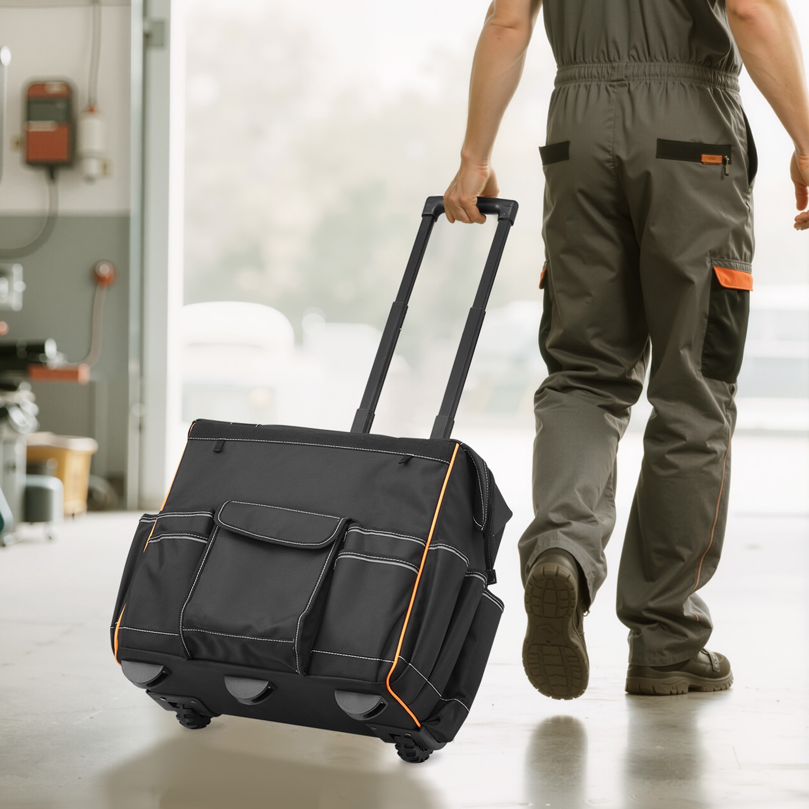 Uimoso Rolling Tool Bag with 25Pockets and Telescoping Handle for Heavy Duty Use