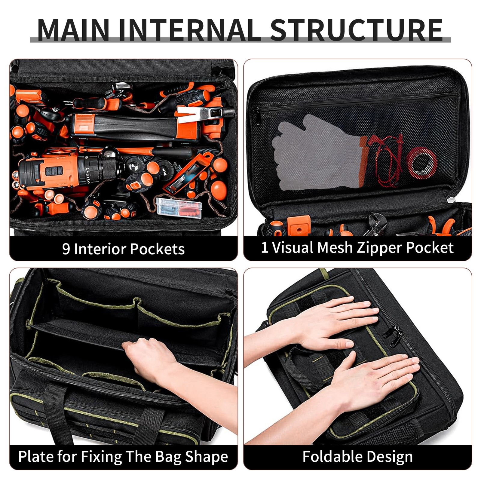GRAVEE 17 Inch Durable Tool Bag with Padded Handle Large Multi-Pocket Organizer