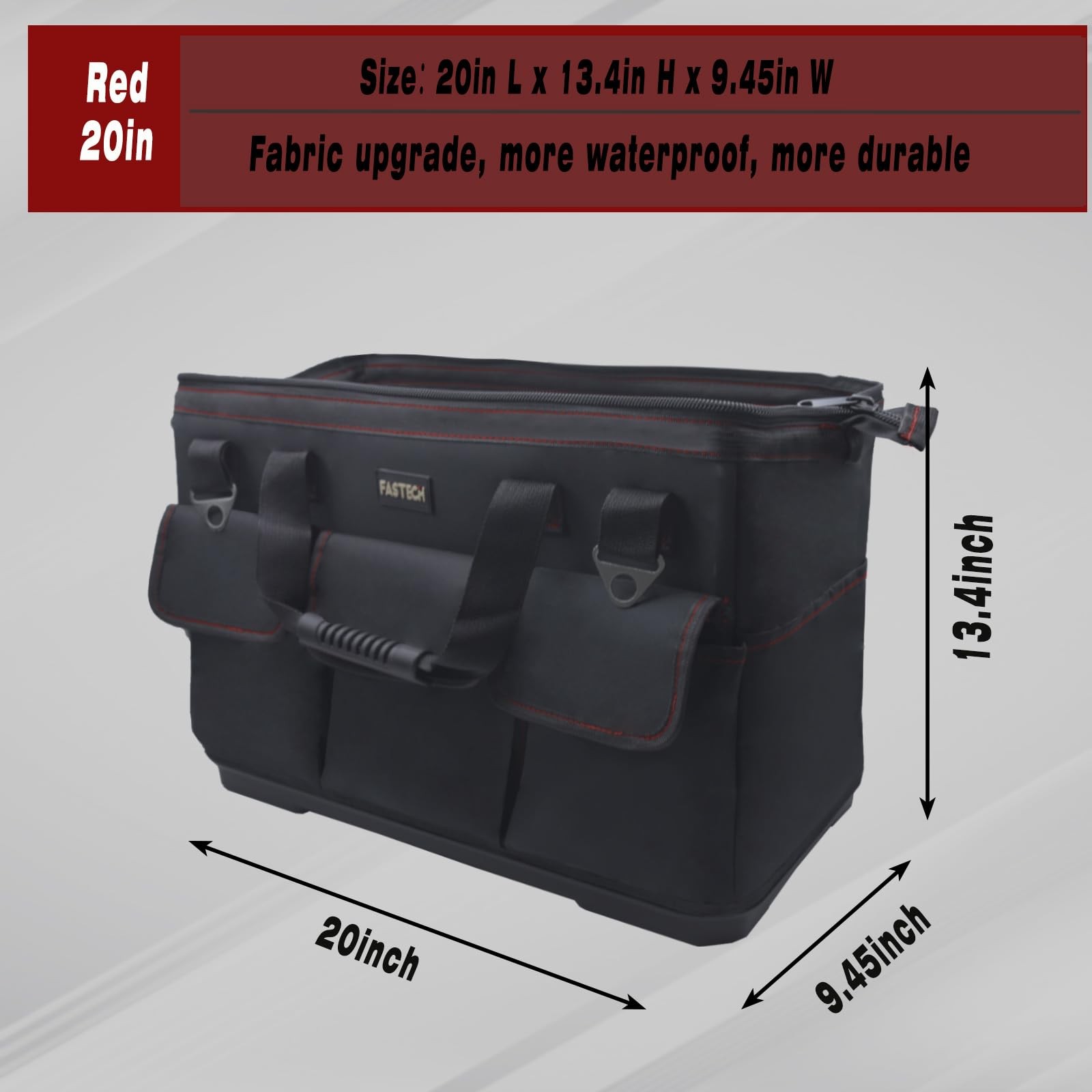 FASTECH 20-inch Heavy Duty Bottom Tools Bag with Wide Mouth 20IN BOTTOM, red