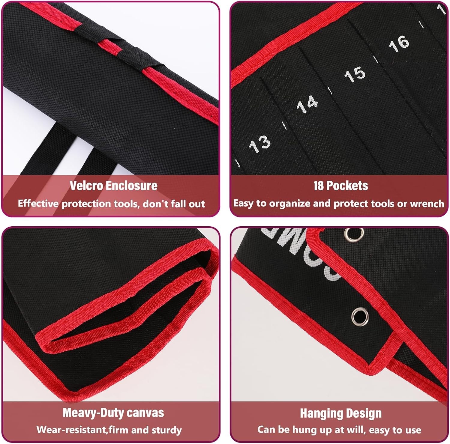 Wrench Roll Up Pouch Wrench Organizer Bag Wrench Tool Holder 18 Pockets