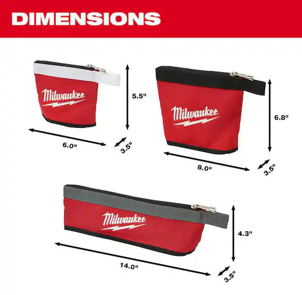 48-22-8183 Milwaukee 14 in., 8 in. and 6 in. Multi-Size Zipper Tool Bags in Red