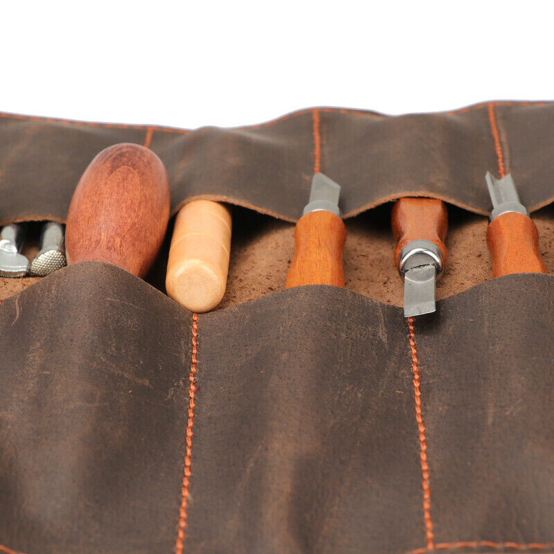 Leather Wood Carving Knives Roll Tools Organizer Knife Carrier Pouch-Xmas Gift