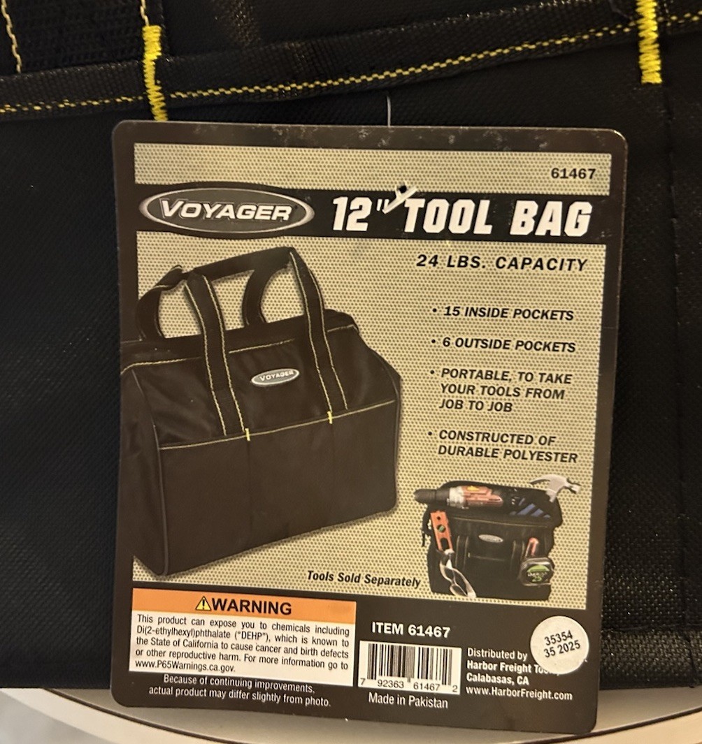 Voyager 12in Tool Bag Total Of 21 pockets 24Lb. Capacity BLACK NWT