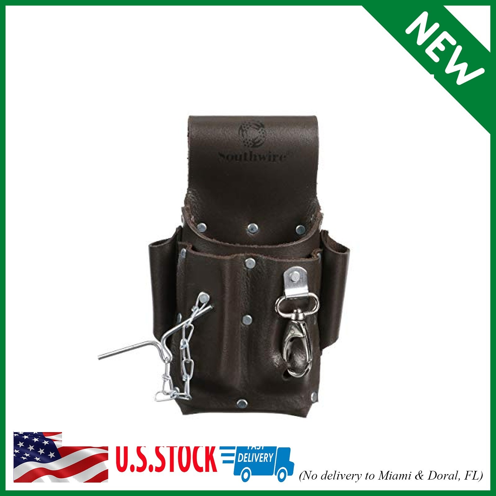 Southwire POUCH4 Leather Tool Pouch; 5 Pocket Pouch with Electrical Tape Chain;