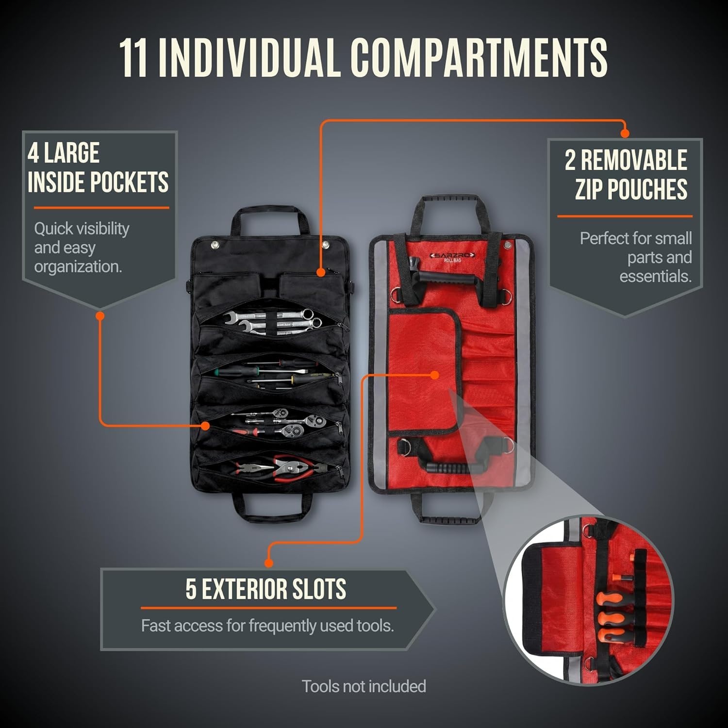 Roll Up Tool Bag Organizer, Folding tool bag, 1680D Polyester Tool Pouch with…