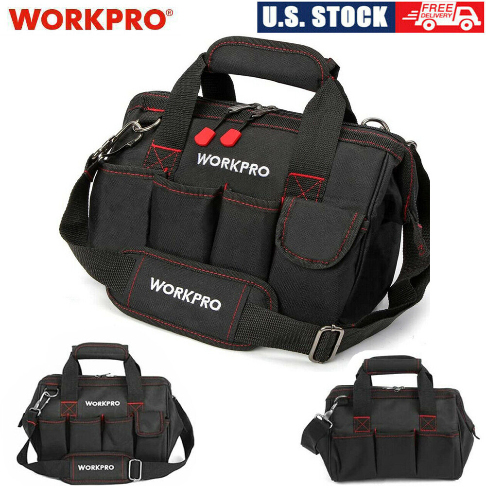 Workpro 12» Storage Tool Bag Close Top Wide Open Mouth Polyester Double Zipper