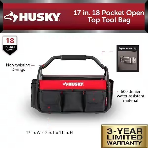 17 In. 18 Pocket Open Top Tool Bag