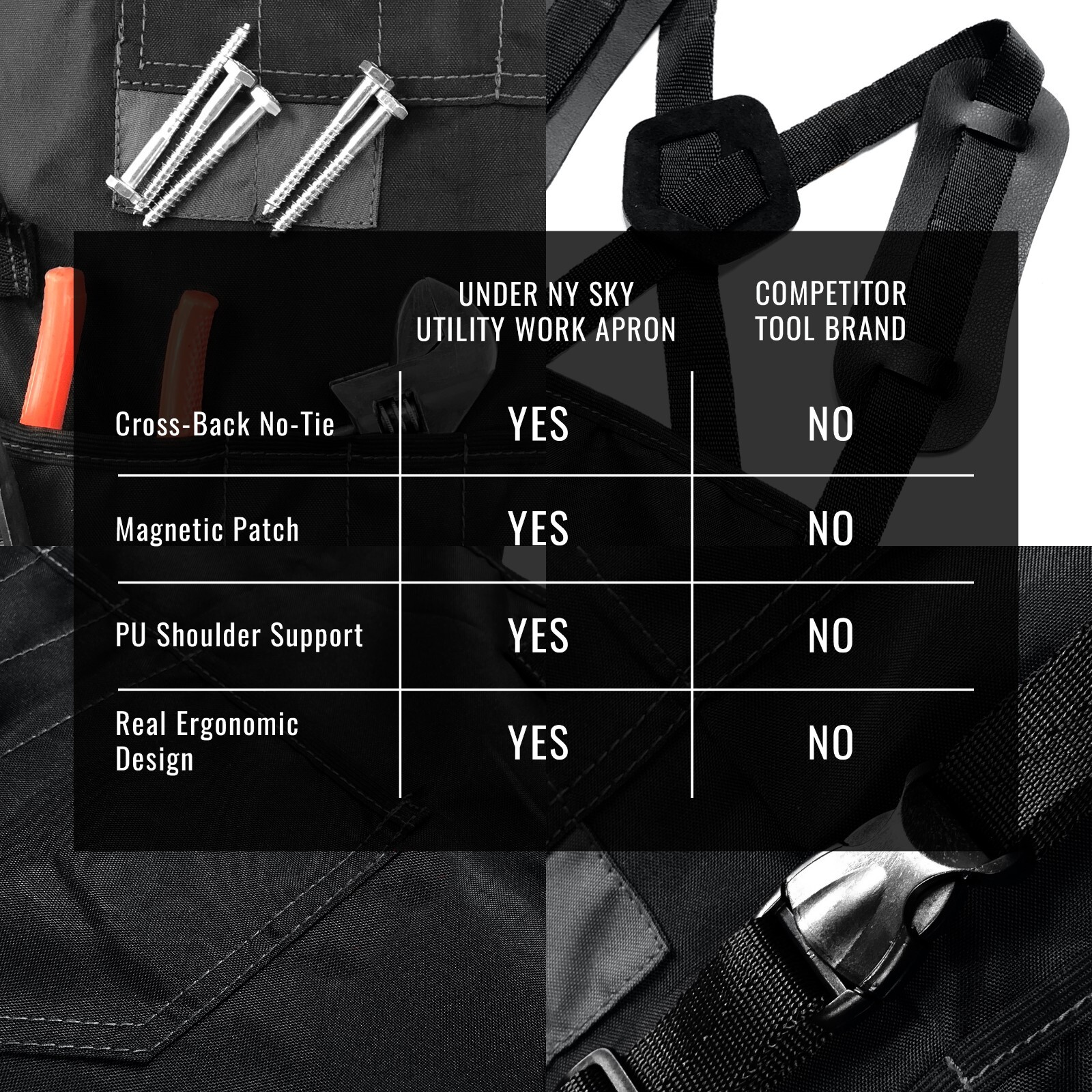 Tool Apron – Magnetic Holder, 18 Pockets, CrossBack – Woodworker, Electrician