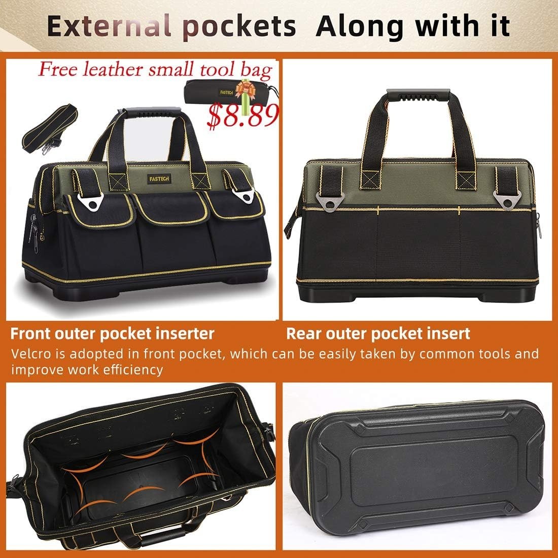 17-Inch Wide Mouth Tool Bag with Water Proof Molded Base?Wide Mouth Tool Tote Ba