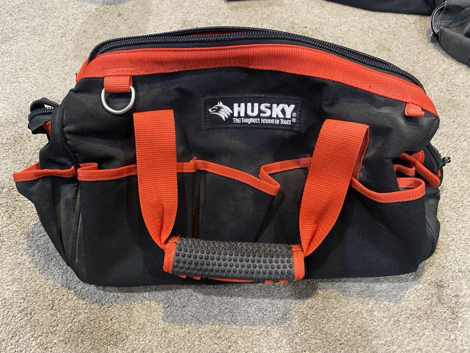 Husky Black/Red Fabric Tool Bag w/ Zipper Closure & Handle