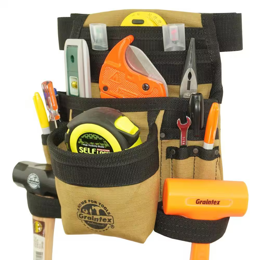 Khaki Canvas 10-Pocket Finisher Tool Pouch