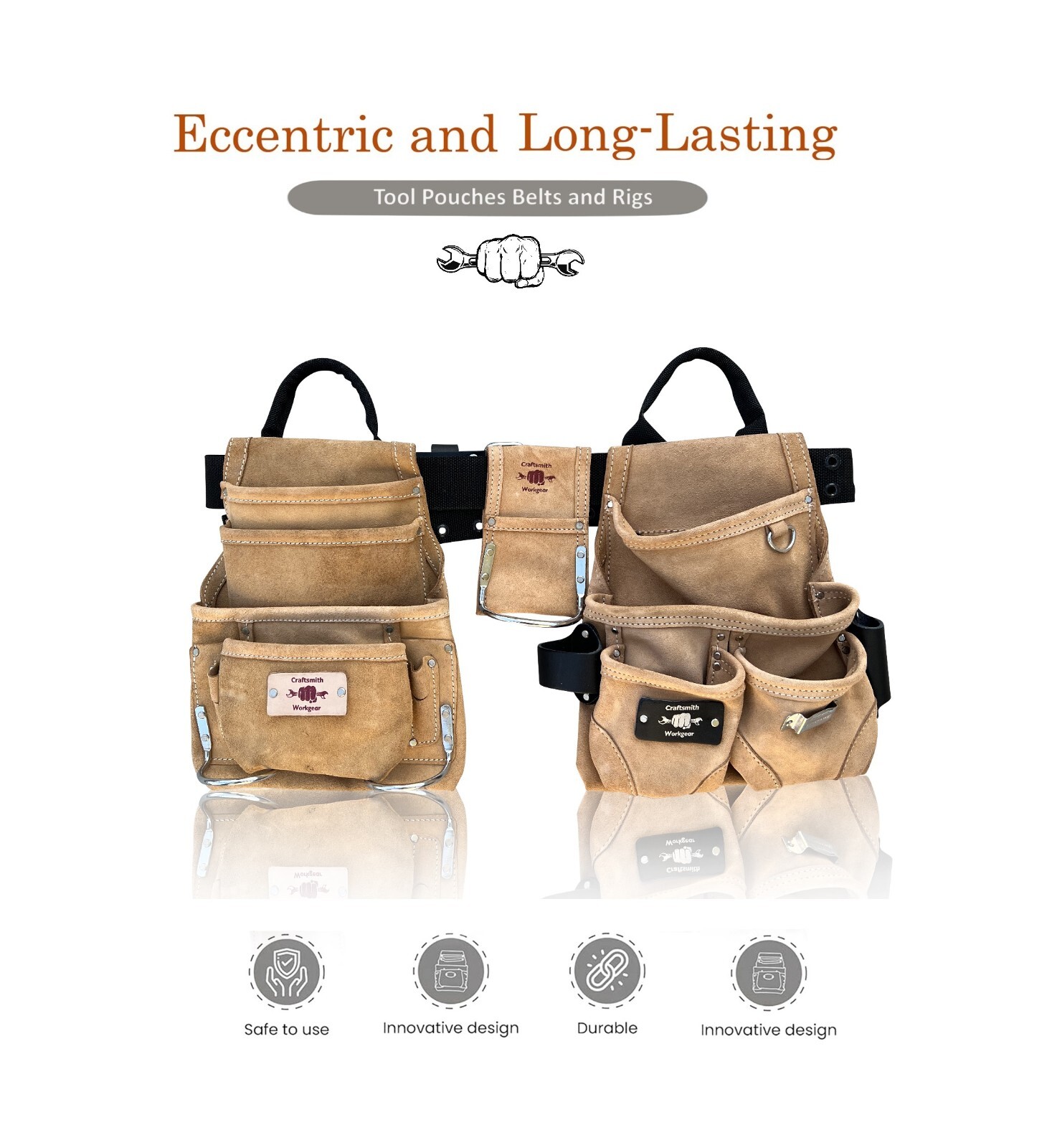 Heavy Duty Suede Tool Rig Belt Tan | Framer | Roofer | Carpenter Tool Belt