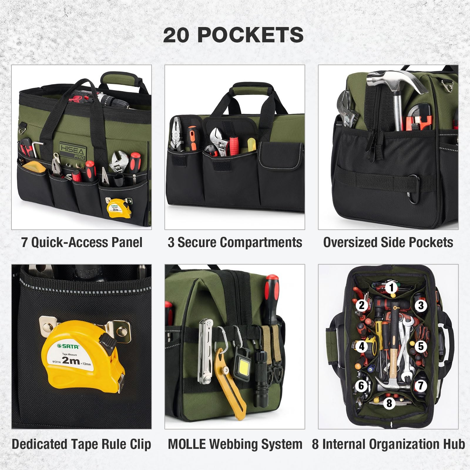 16 Inch Tool Bag 20 Pockets Heavy Duty Waterproof Organizer Wide Mouth Storage f