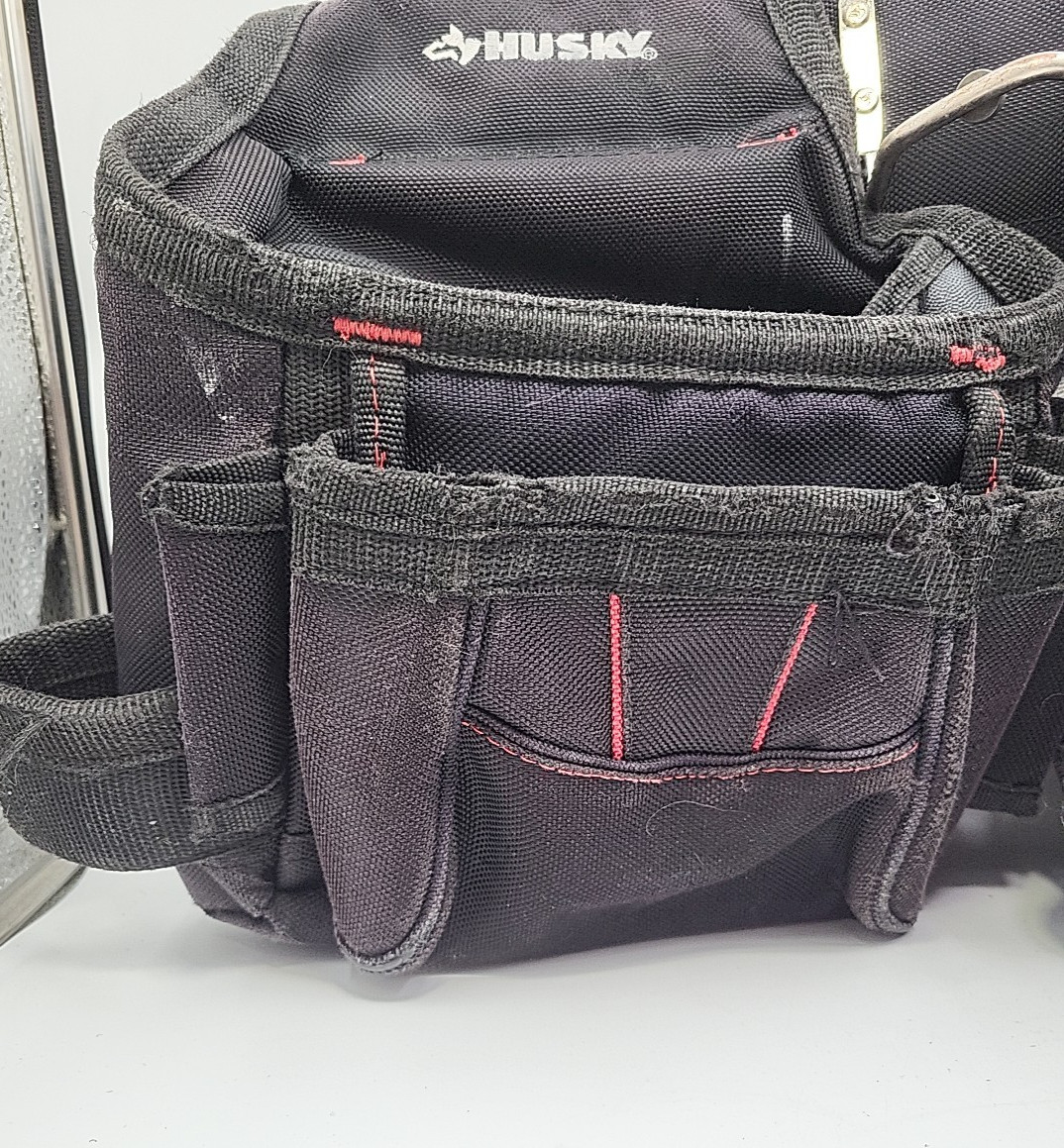 Husky Tool Belt Contractor 2 Bag 10 Pocket Work Belt Black Hammer Loop Carpenter