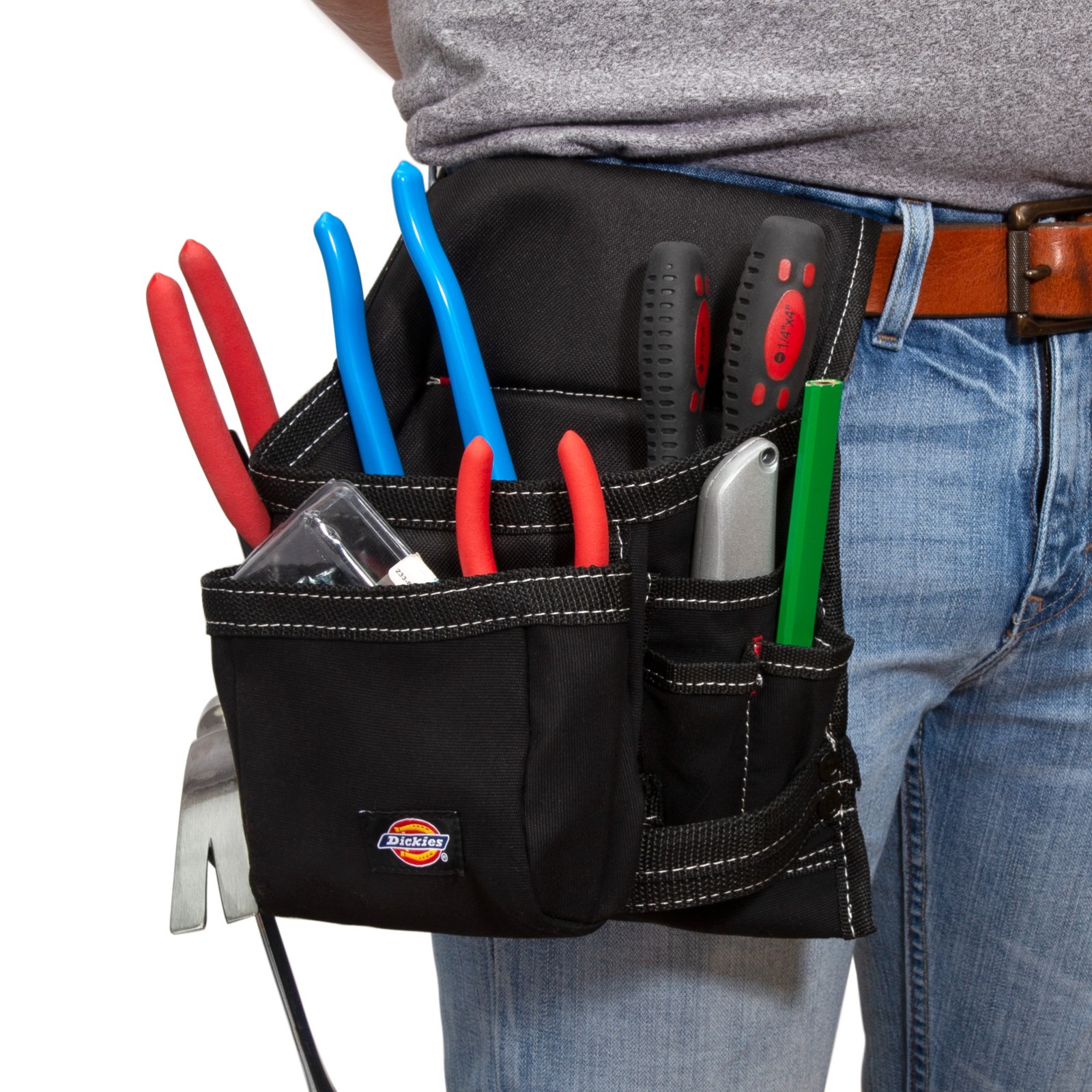 Construction Tool Belt Pouch 8 Pocket Utility Black Dickies 57075