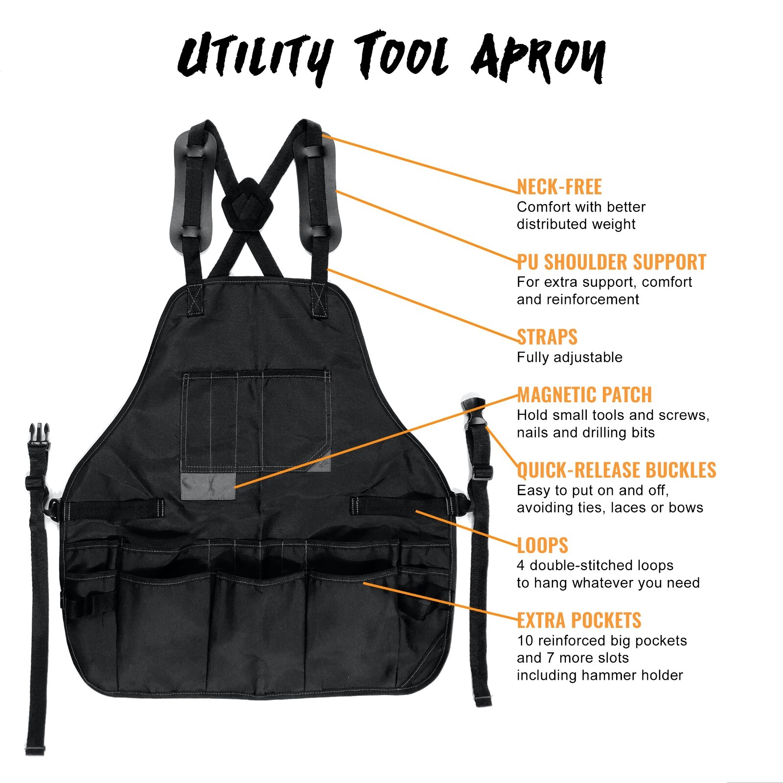 Tool Apron – Magnetic Holder, 18 Pockets, CrossBack – Woodworker, Electrician