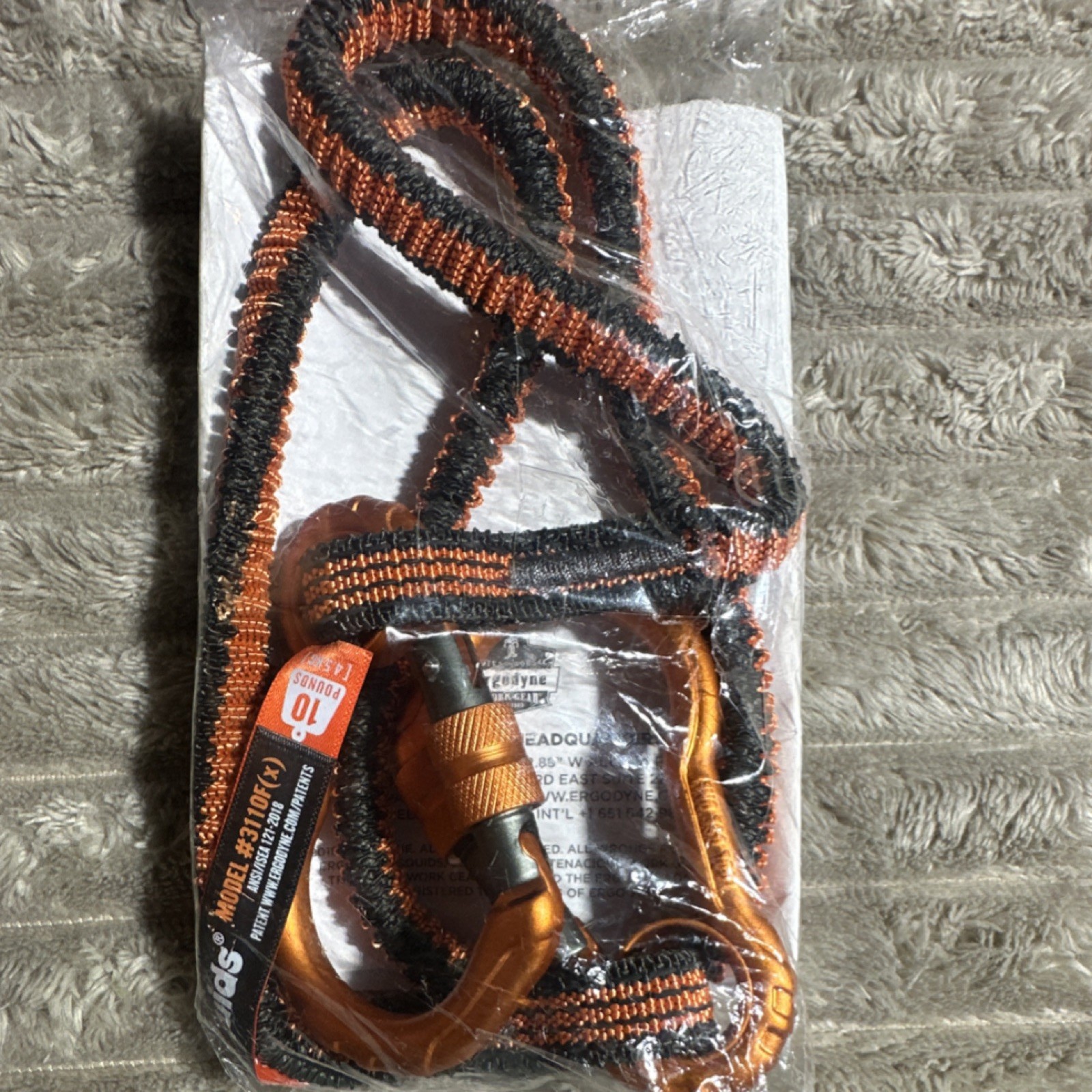 Ergodyne 3110F(x) Tool Lanyard Dual Carabiner Shock-Absorbing Orange/Black 48in