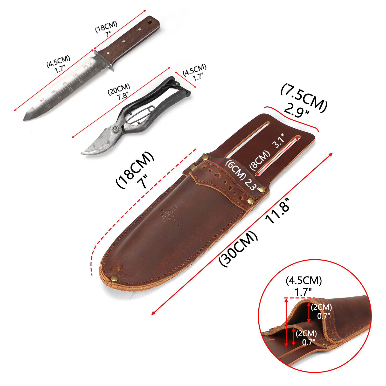 TOURBON Leather Garden Shears Sheath 2 in 1 Tools Case Scissors Saw Belt Holder