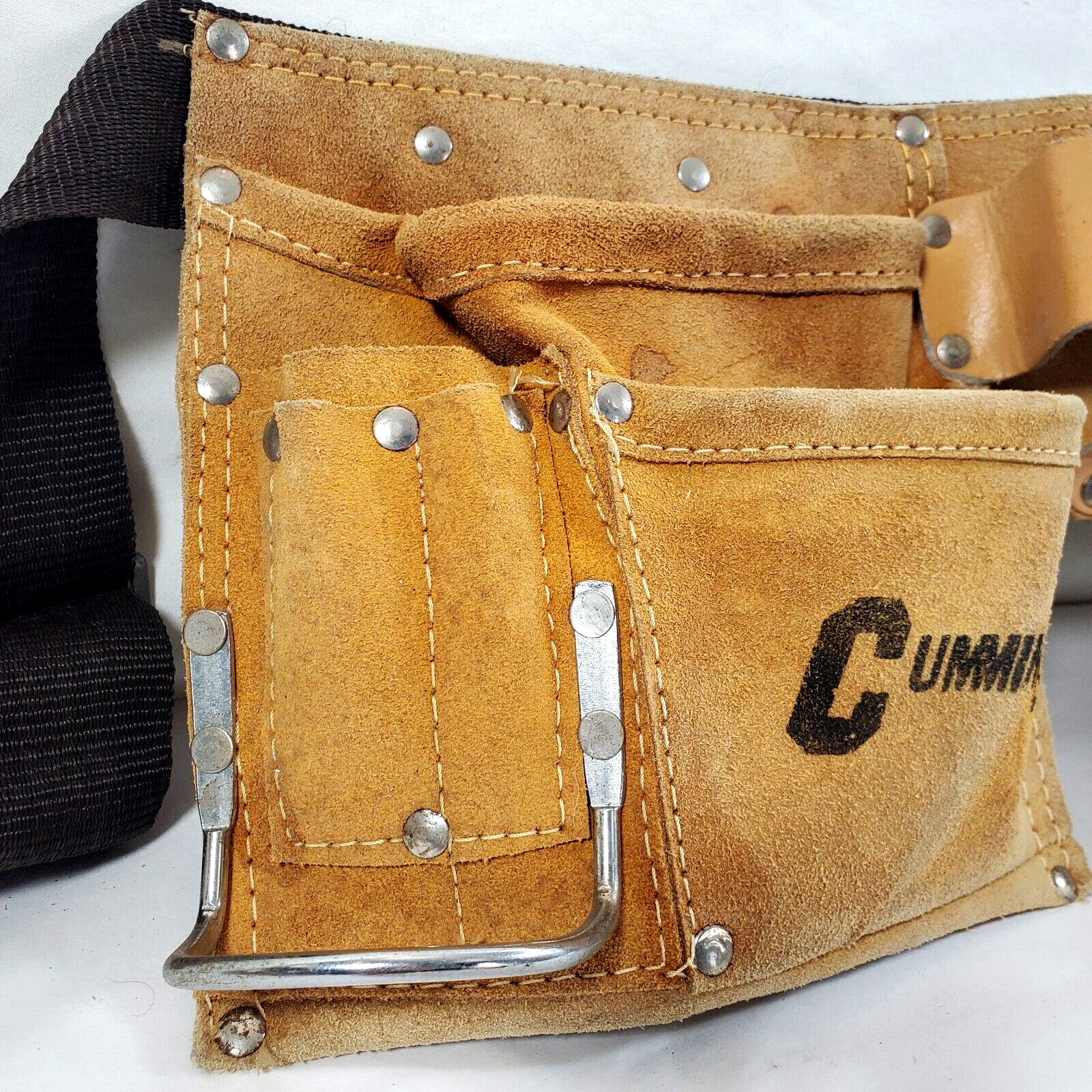Cummins Leather Tool Pouch and Belt Carpenter Hammer Loops Tan Suede 42 inches