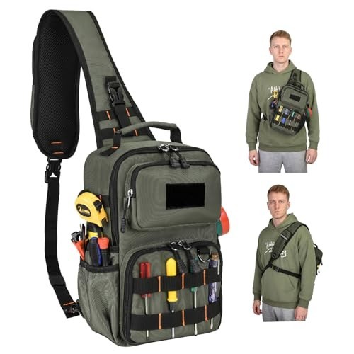 Rexmore 8L Chest Tool Bag 1680D Oxford 15-Pocket MOLLE Water Resistant Green